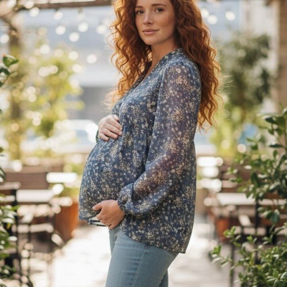 Oh baby! By Motherhood L Sheer Floral Long Sleeve Maternity Blouse Luxury Artsy